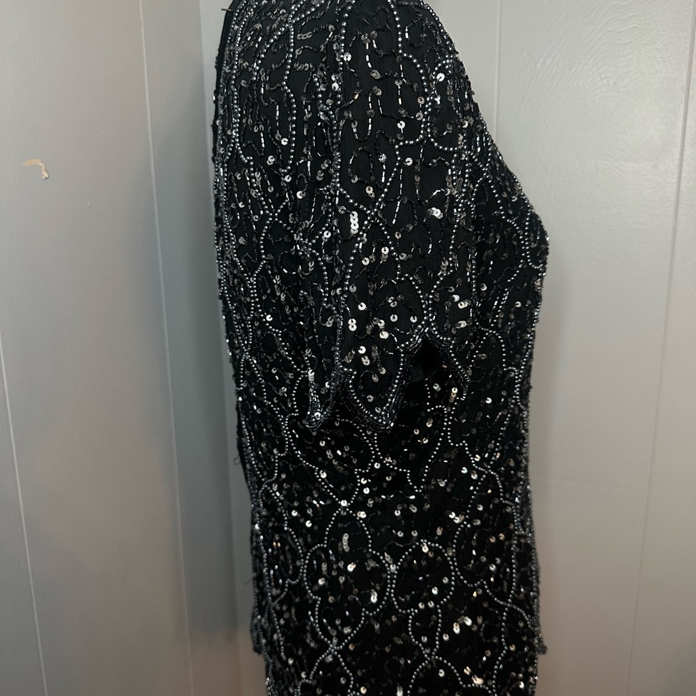 Vintage Papell Boutique Black Silk Beaded Sequin Evening Top | M - Picture 3 of 5